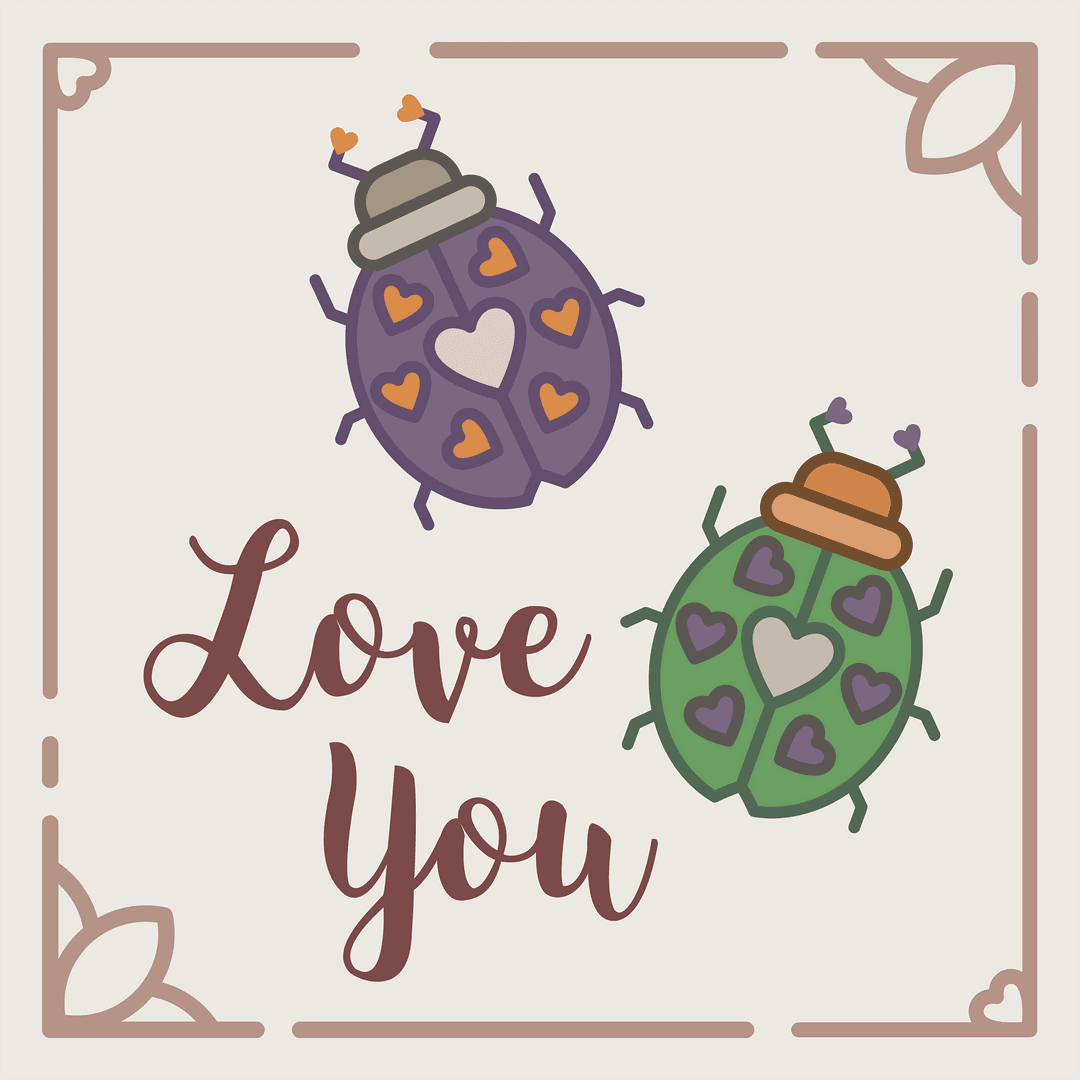 Playful Love Message with Colorful Bugs on Transparent Background