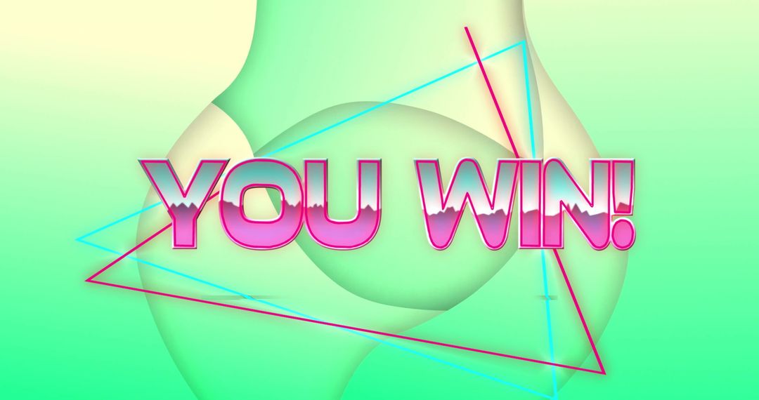 Retro Win Text Overlay on Geometric Abstract Background