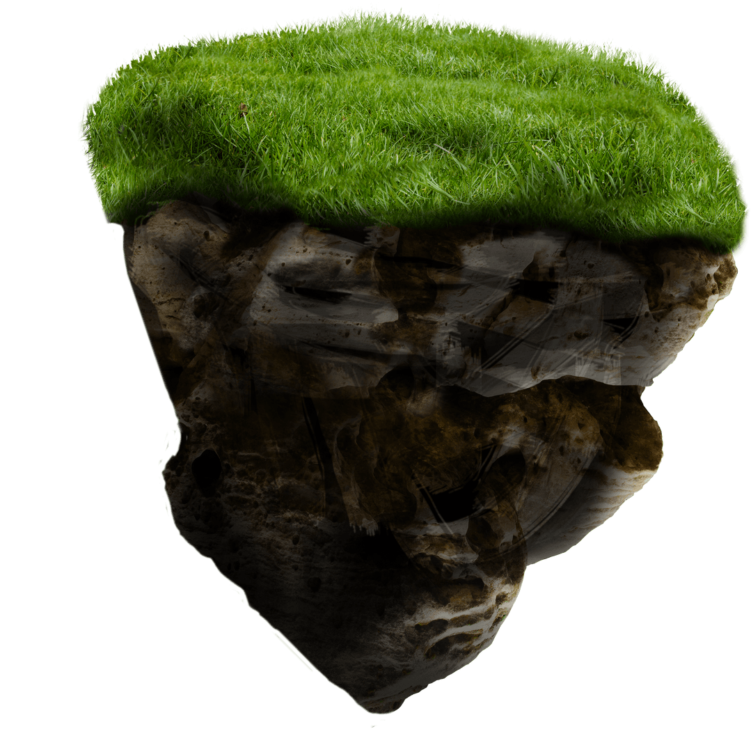 Floating Transparent Island with Grass Top Vector Illustration