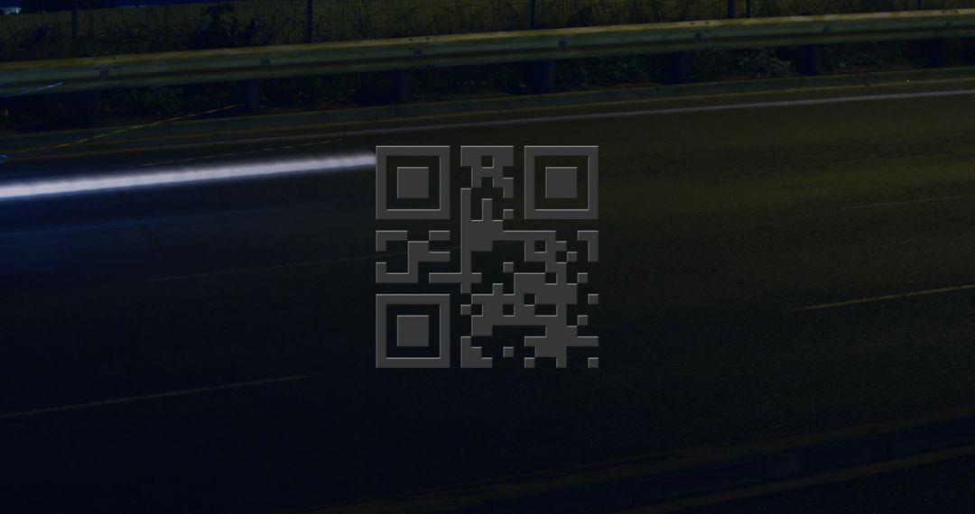 Glowing QR Code Over Highway Light Trails