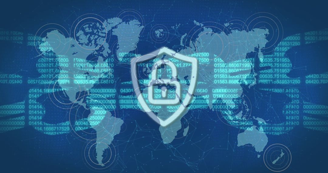 Global Cybersecurity Network with Padlock over Digital World Map