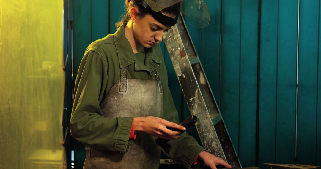 Female Welder Examining Metal in Industrial Workshop - Free Images, Stock Photos and Pictures on Pikwizard.com