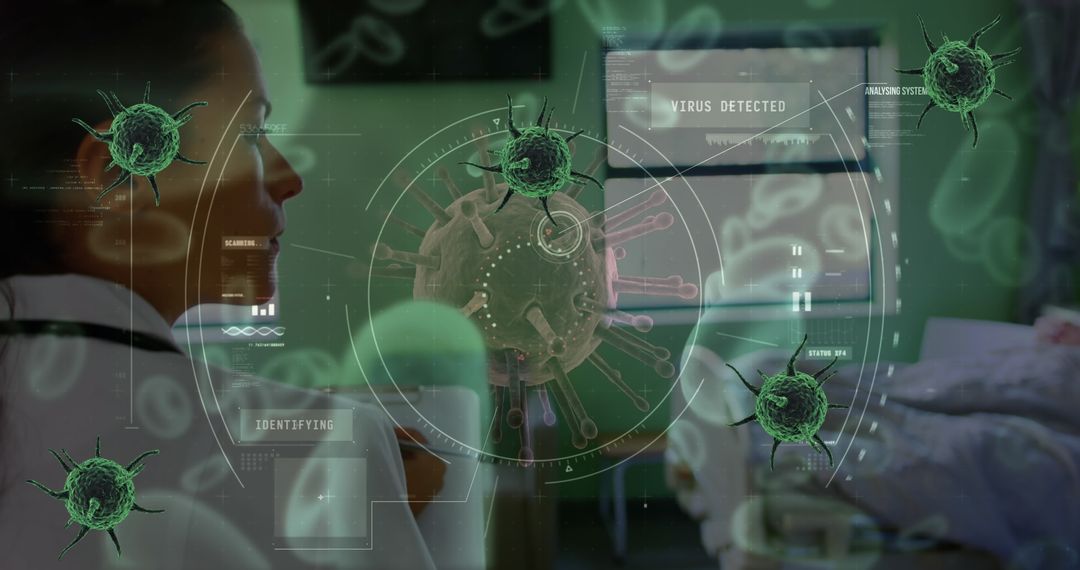 Digital Virus Analysis Interface with Female Doctor