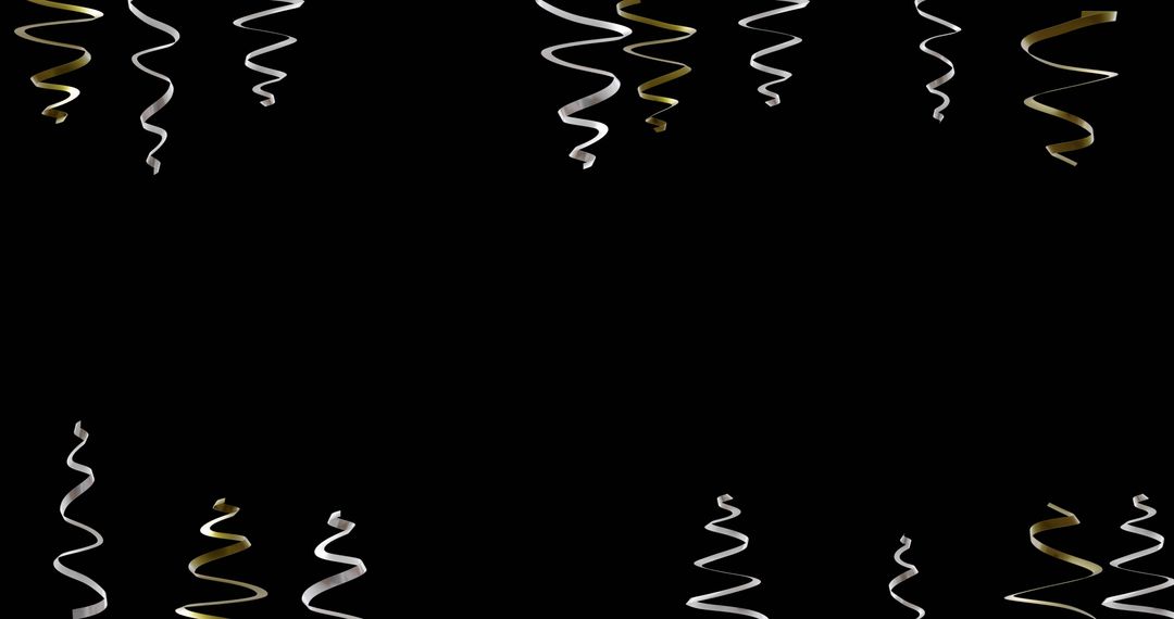 Elegant Gold and Silver Streamers on Black Background