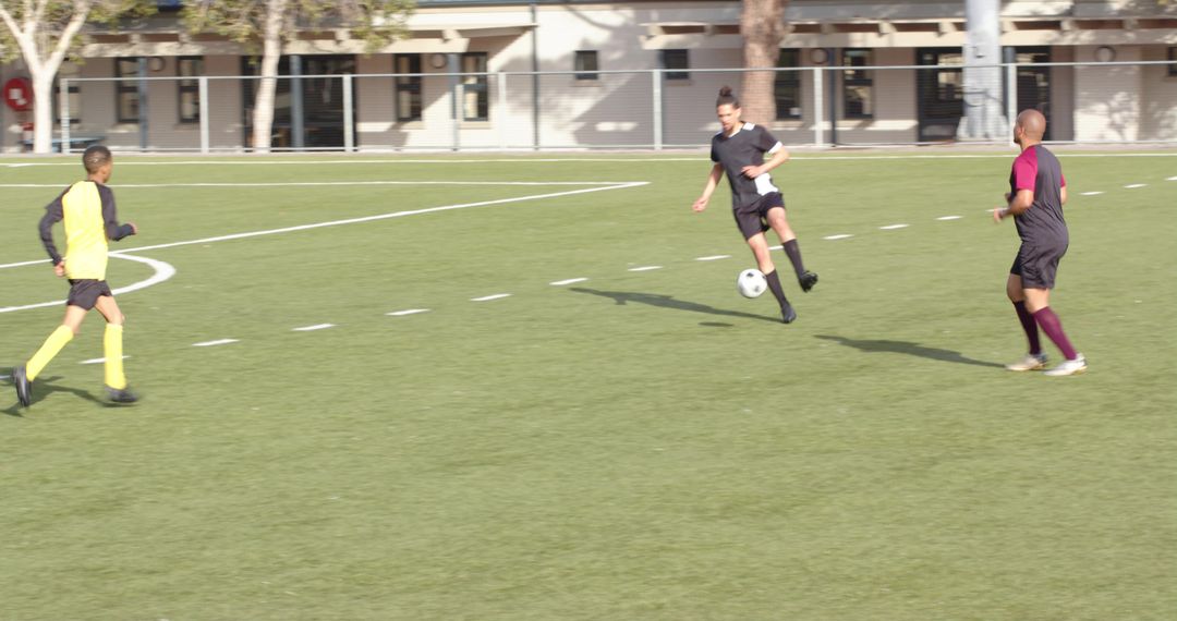 Soccer Match with Athletes Showcasing Teamwork and Intensity