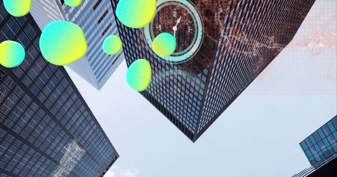 Futuristic Interface Overlay on Skyscrapers symbolizes digital revolution