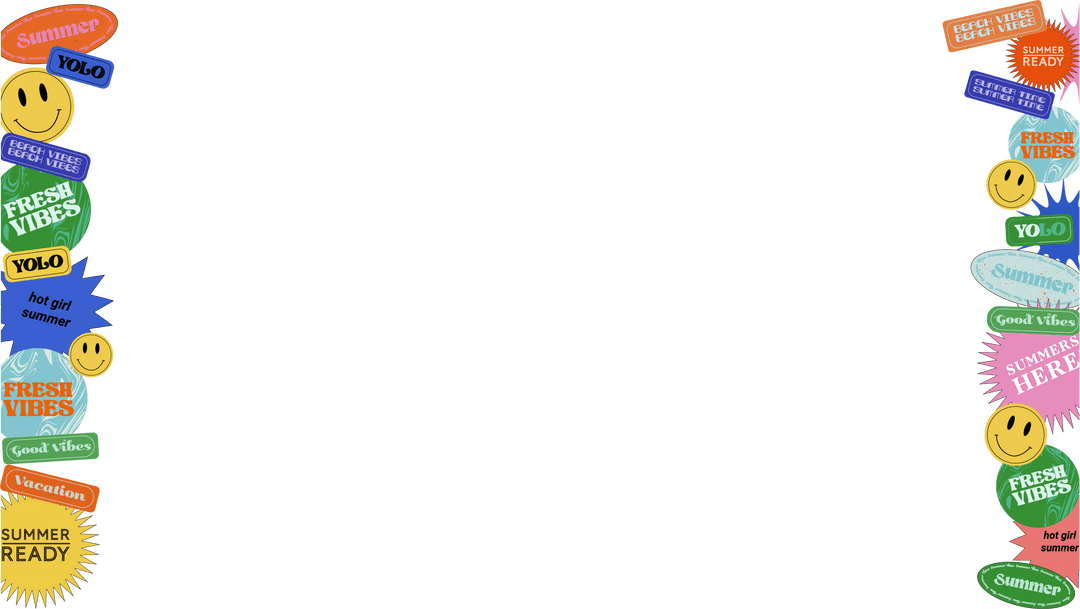 Vibrant Summer Sticker Collage on Transparent Backdrop for Youthful Designs