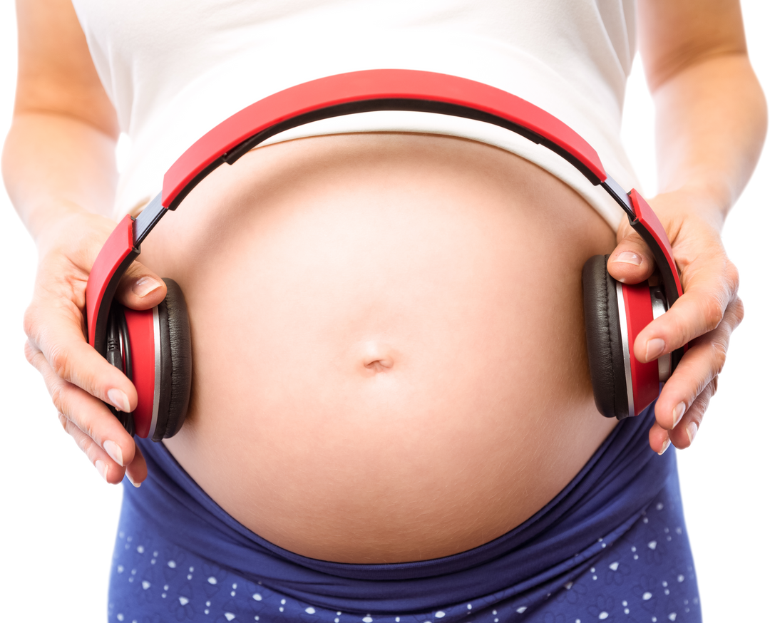 Transparent Image of Pregnant Woman Holding Earphones Over Baby Bump - Download Free Stock Images Pikwizard.com