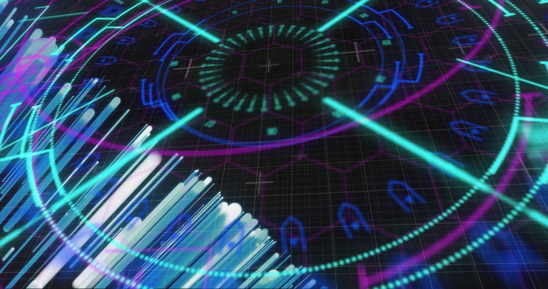 Futuristic Digital Interface with Circular Scanner Light Effects