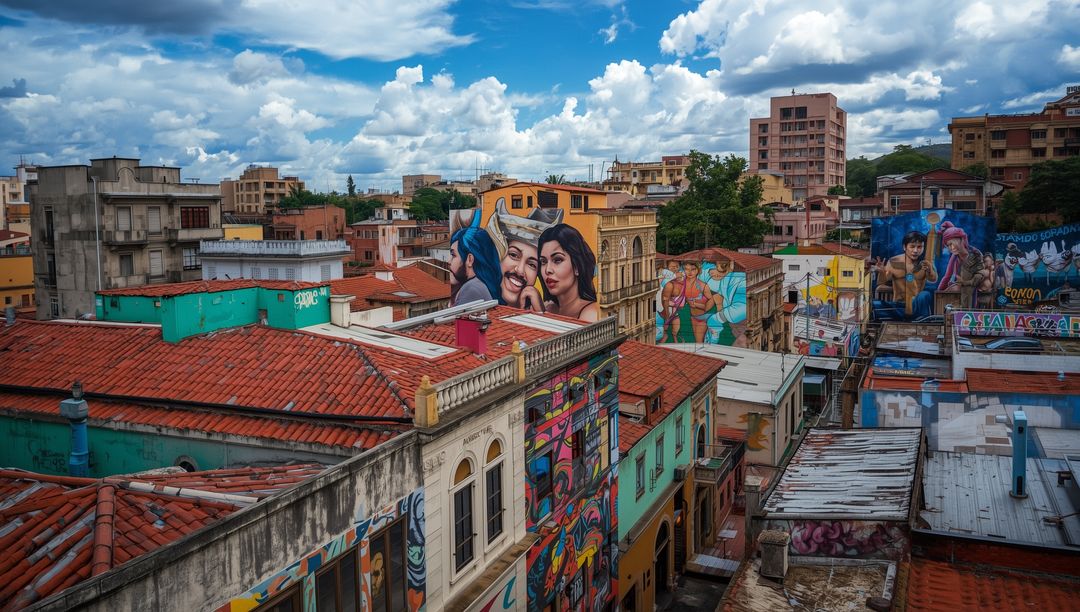 Colorful Urban Cityscape Adorned with Vibrant Murals