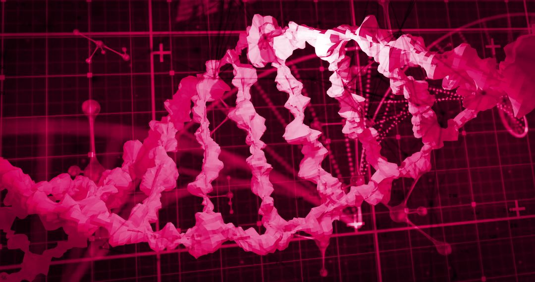 Colorful DNA Strand with Digital Interface Elements on Black Background