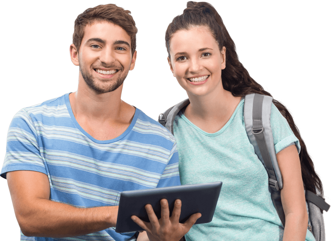 Happy Couple Using Tablet Together on Transparent Background