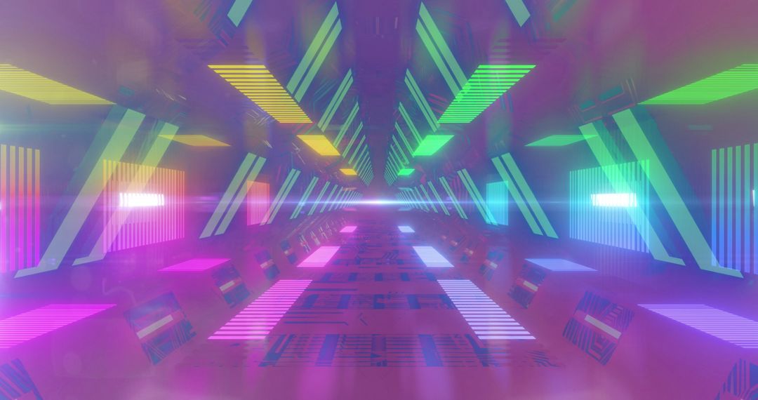 Vibrant Neon Tunnel with Flickering Lights