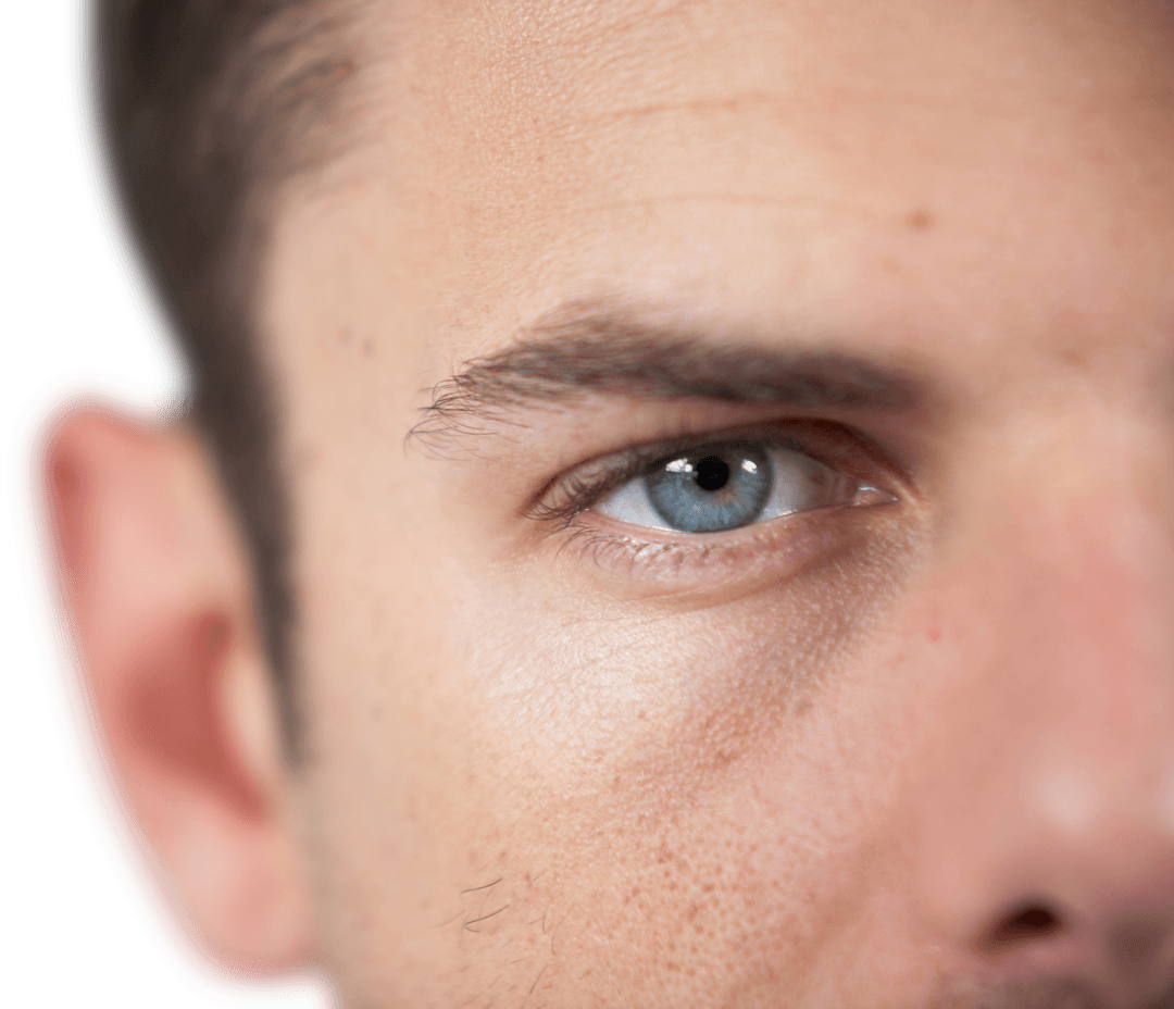 Transparent Closeup of Men's Eye with Detailed Skin Texture