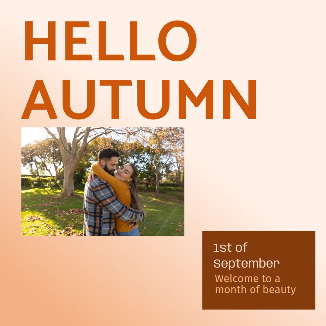 Smiling Couple Embracing in Sunny Autumn Park