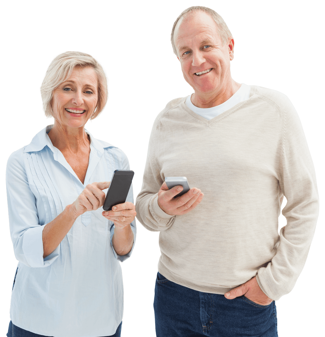 Happy Mature Couple Using Smartphones on White Background Transparent - Download Free Stock Images Pikwizard.com