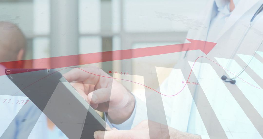 Doctor Using Tablet with Rising Arrow Chart in Hospital