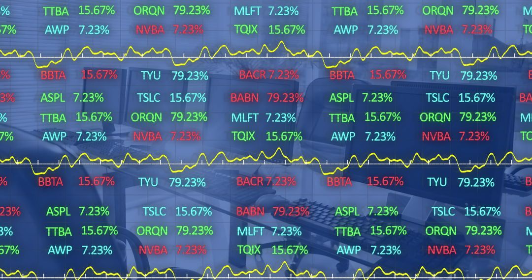 Financial Trading Board With Graph Overlapped on Office Desks