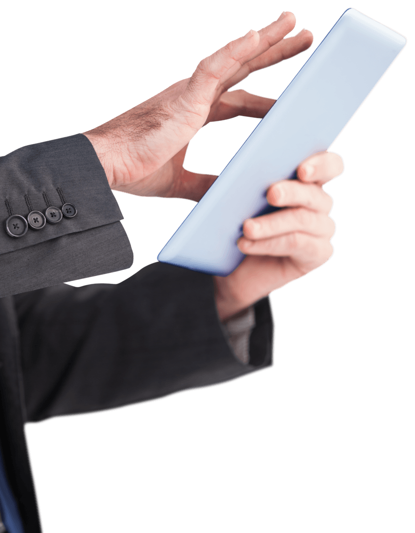 Transparent Image Businessman's Hand Using Tablet in Suit