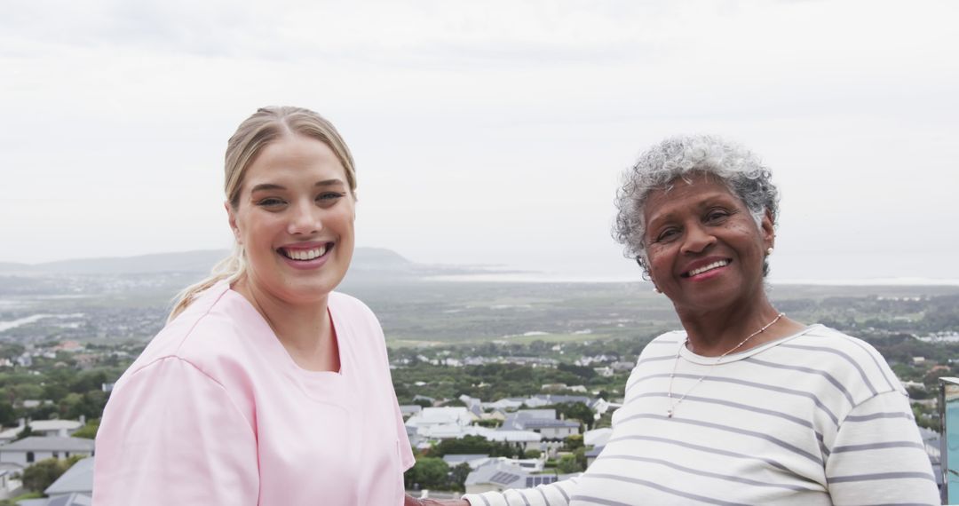 Young Nurse and Elderly Woman Smiling Outdoors - Free Images, Stock Photos and Pictures on Pikwizard.com