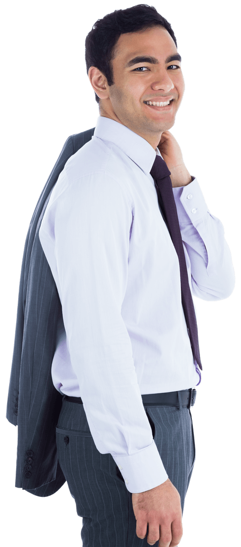Smiling Businessman with Coat on Shoulder Transparent Background