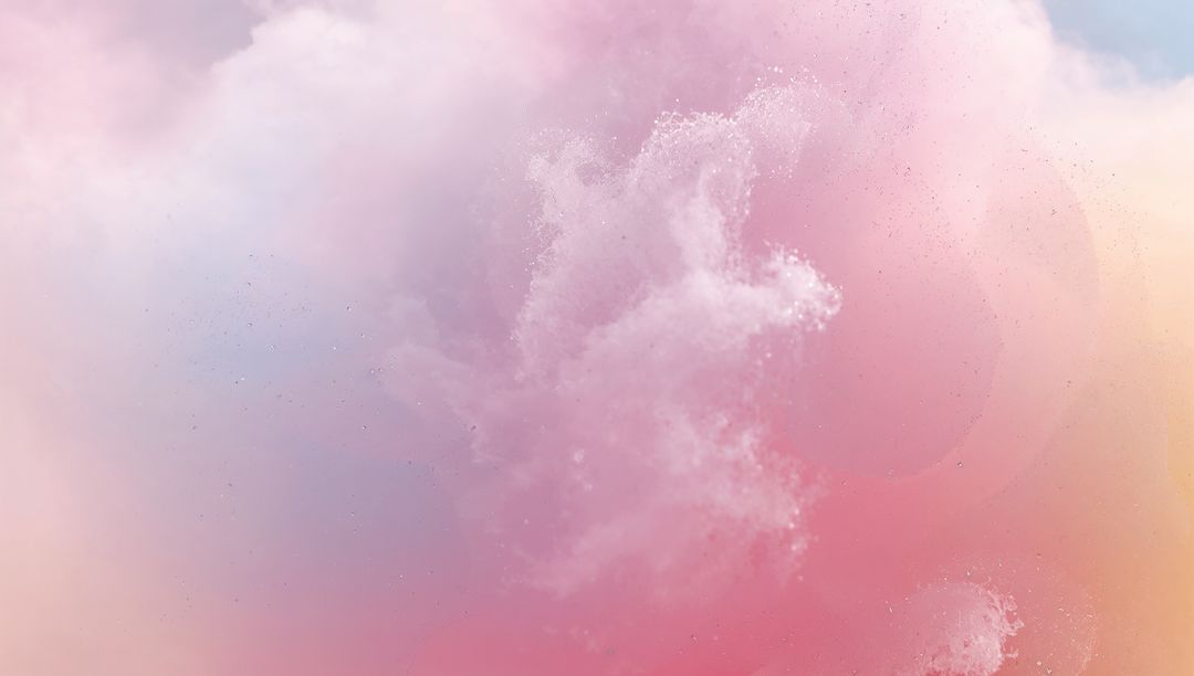 Dreamy Pastel Vapor Cloud Floating Over Soft Gradient Background with Ethereal Particles and Wisps