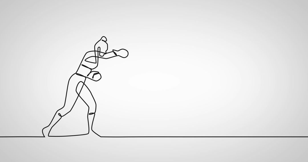 Minimalist One-Line Art Emphasizing Female Boxer Striking Punch
