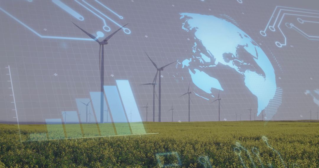 Digital Future Concept: Wind Turbines in Technology-Driven Landscape