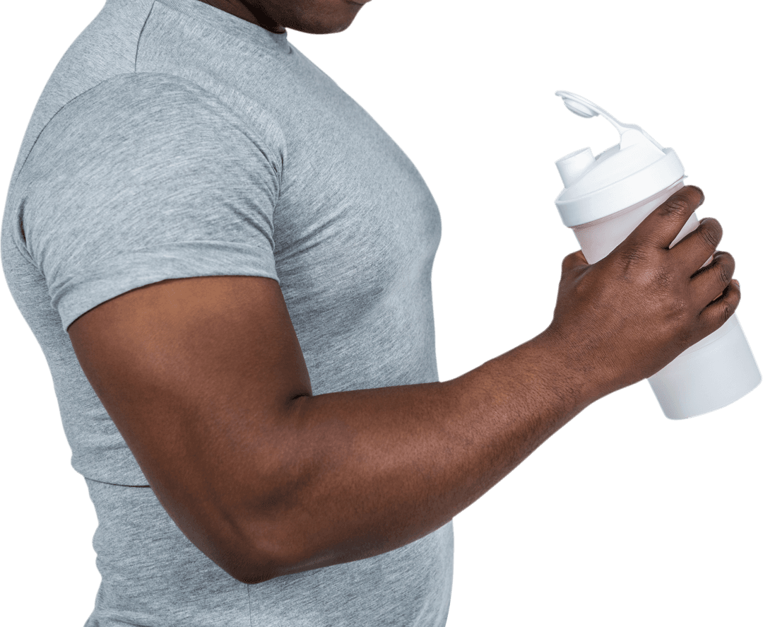 Transparent Background of Fit Man Holding Protein Shake
