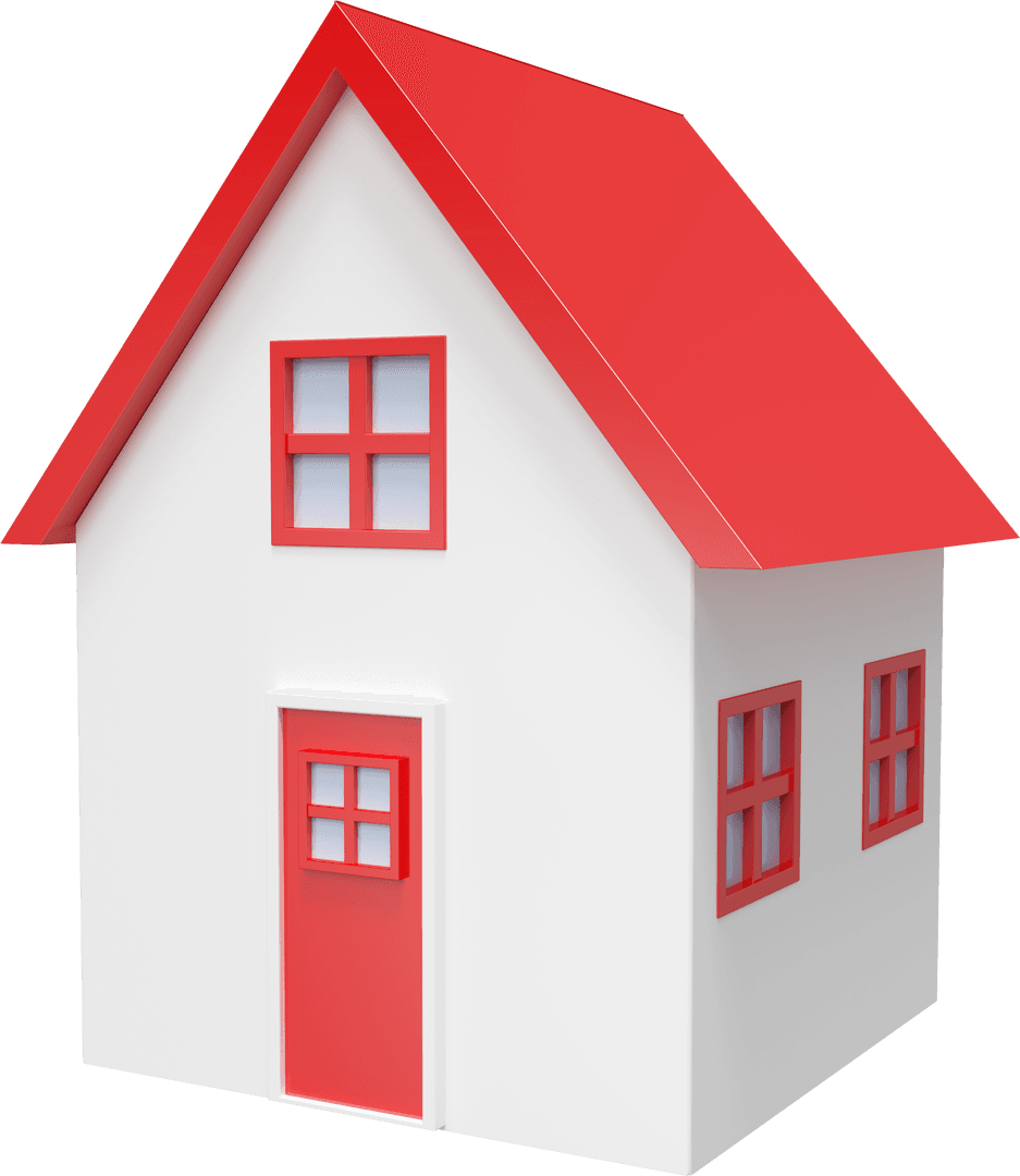 Transparent Simple White House Model with Red Roof