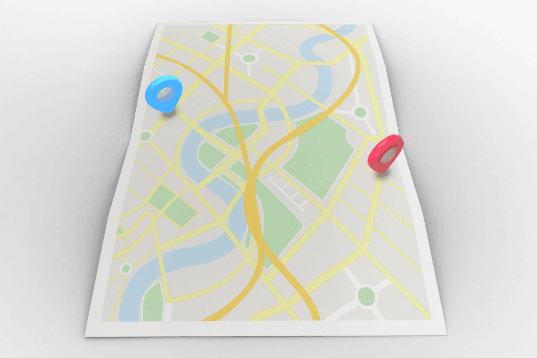 Digital Illustration, Map with Destination Points on Transparent Background