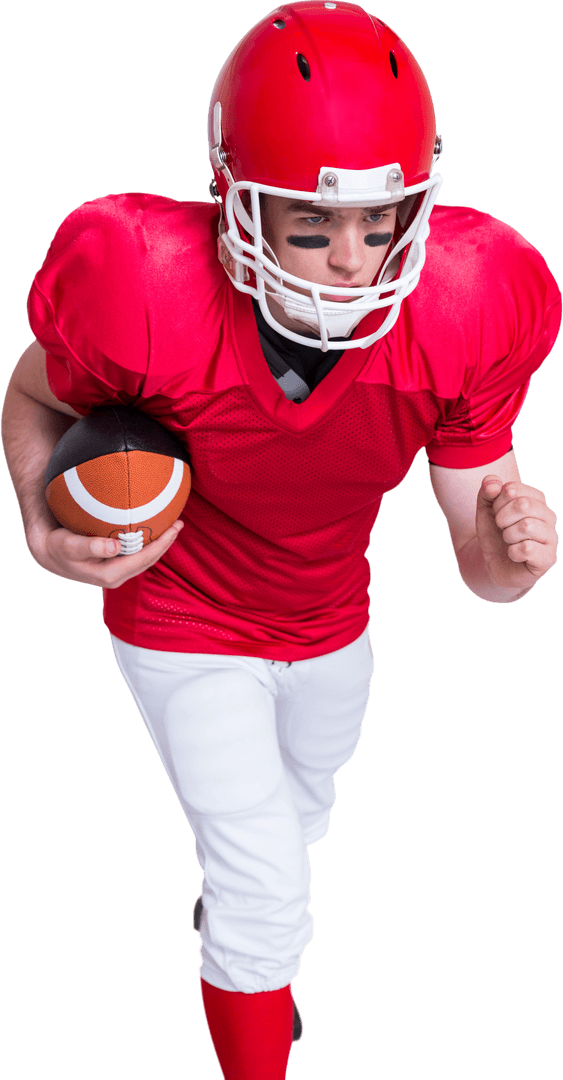 Transparent American Football Player in Action with Red Equipment