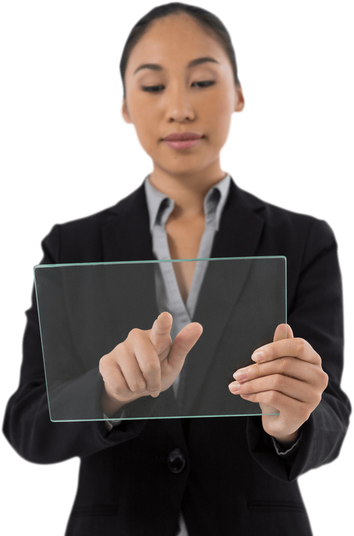 Businesswoman with Innovative Transparent Tablet Display
