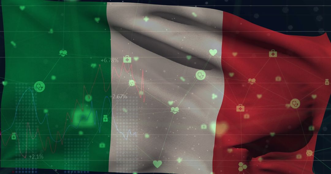 Data Processing Overlaid on Waving Italian Flag