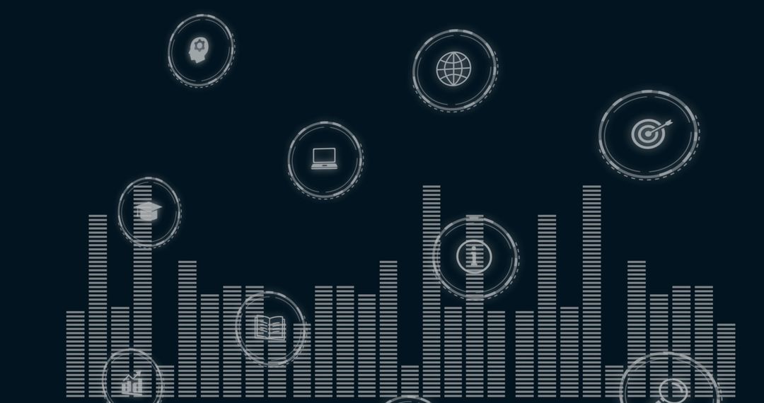 Futuristic Equalizer Displaying Analytics HUD Icons for Data Dashboard Interface