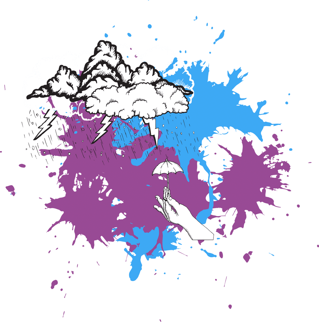 Transparent Illustration of Cloud With Lightning and Umbrella-Hand