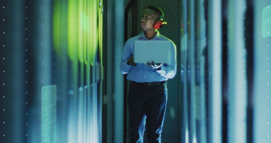 IT Technician Working in Modern Data Center