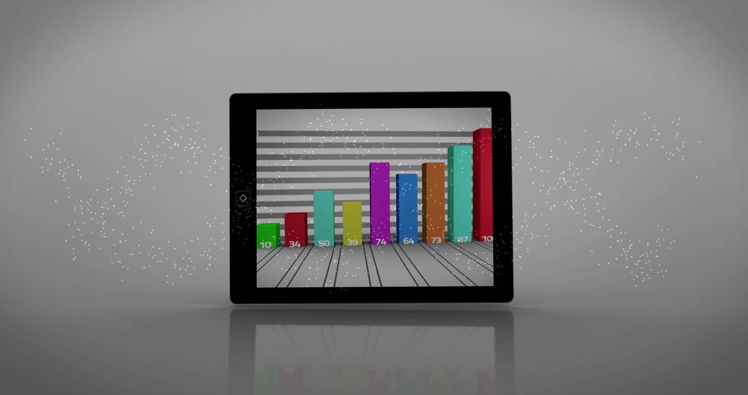 Innovative Bar Chart App Display on Tablet with Digital Particles