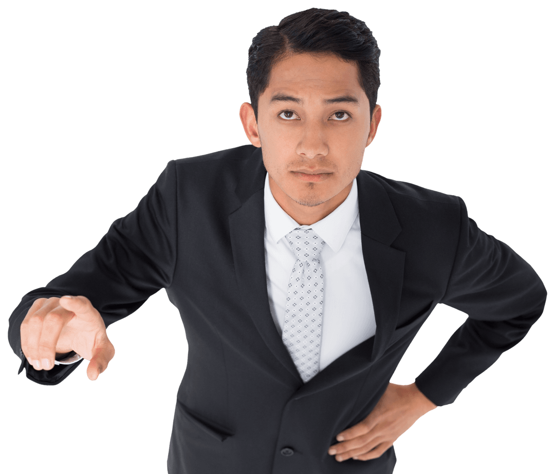 Transparent Businessman Pointing Forward Confidently