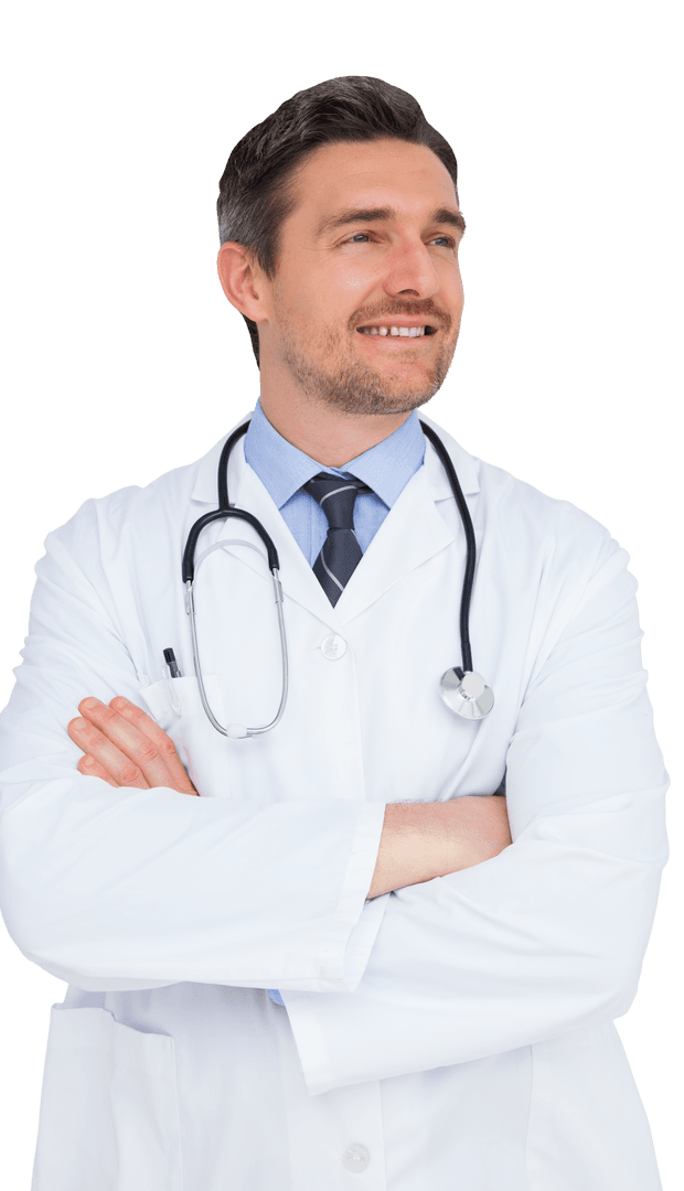 Professional Doctor in White Coat with Stethoscope Transparent Background