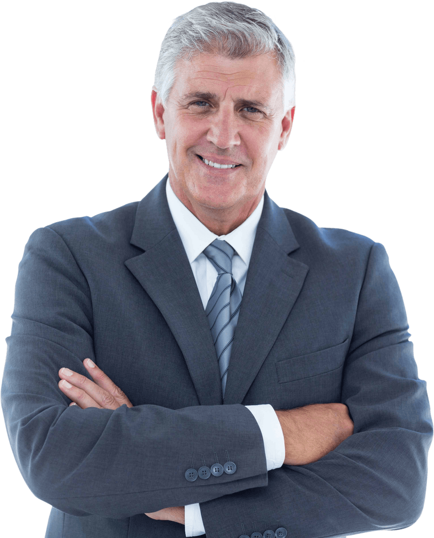 Smiling Businessman in Suit with Arms Crossed on Transparent Background