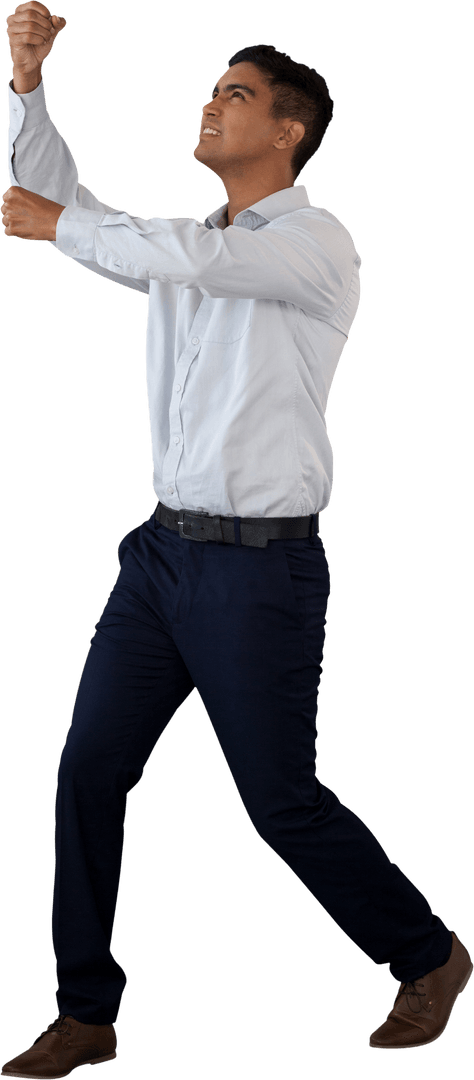 Businessman Pulling Transparent Rope with Intensity