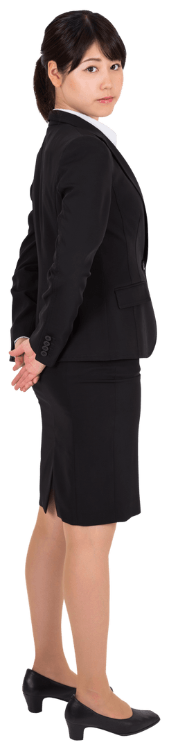 Transparent Businesswoman Standing Confidently in Corporate Attire