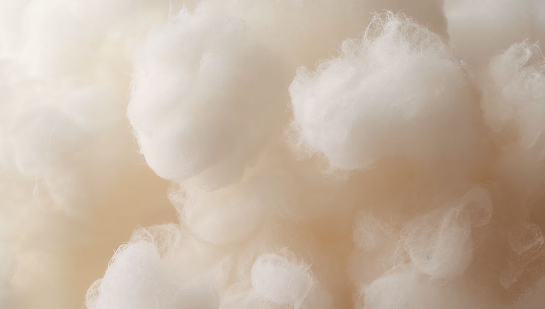 Macro cotton fiber tufts creating creamy soft texture for textile and bedding ads