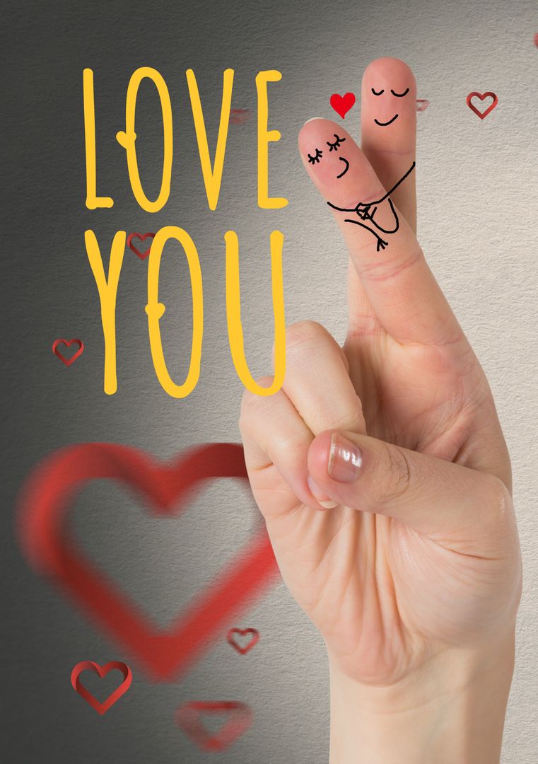 Fingers as Cute Cartoon Couple Explores Love and Affection