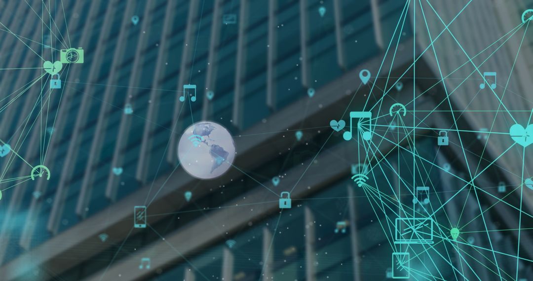 Global Communications Network Over Urban Skyscraper