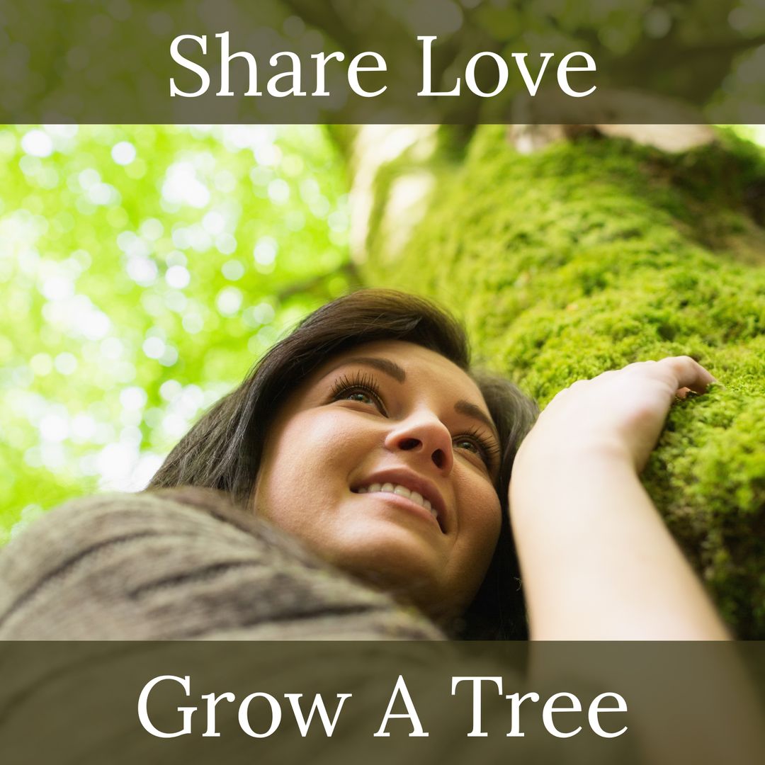 Woman Hugging Mossy Tree Promoting Environmental Awareness