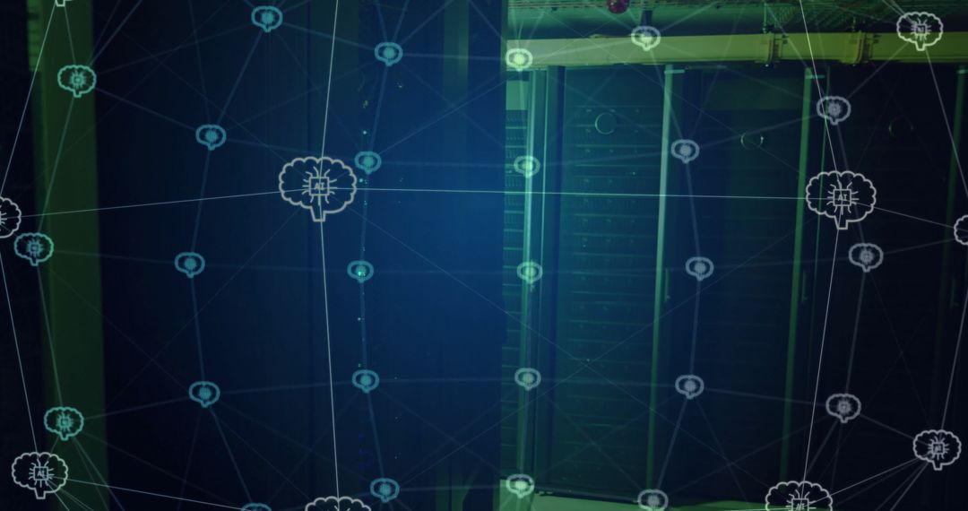 Futuristic AI Network Overlay on Dark Server Room