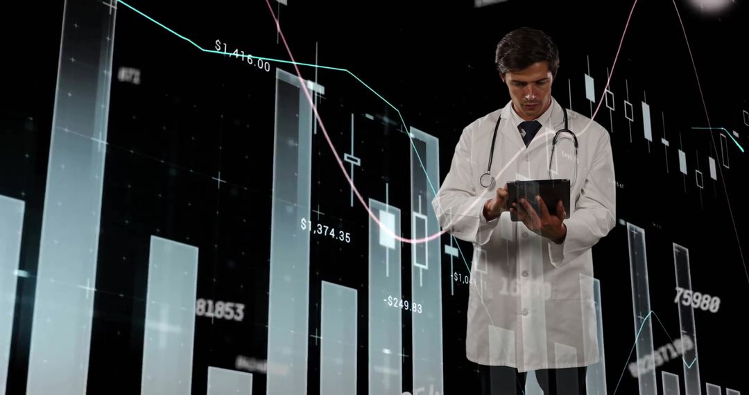 Doctor Analyzing Financial Data with Digital Tablet Technology