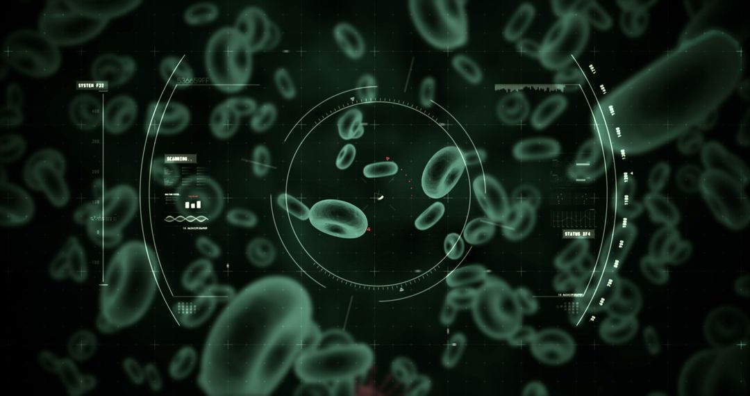 Digitally Rendered Virus and Red Blood Cells in Futuristic Interface